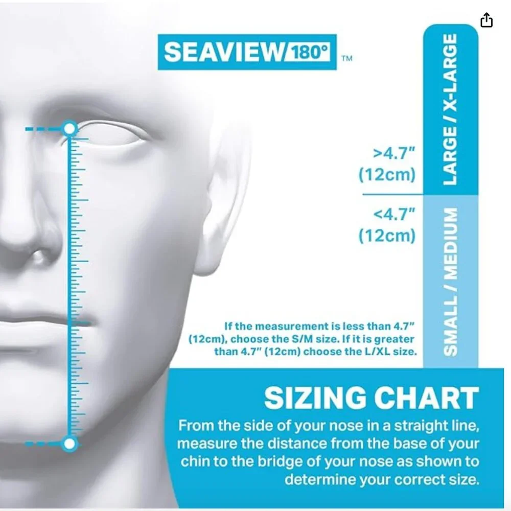 SEAVIEW 180 Degree Panoramic Snorkel Mask- Full Face Design, Blue - S/M